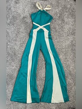 Teal and Cream Halter Wide-Leg Jumpsuit/Dance Costume from The Lineup